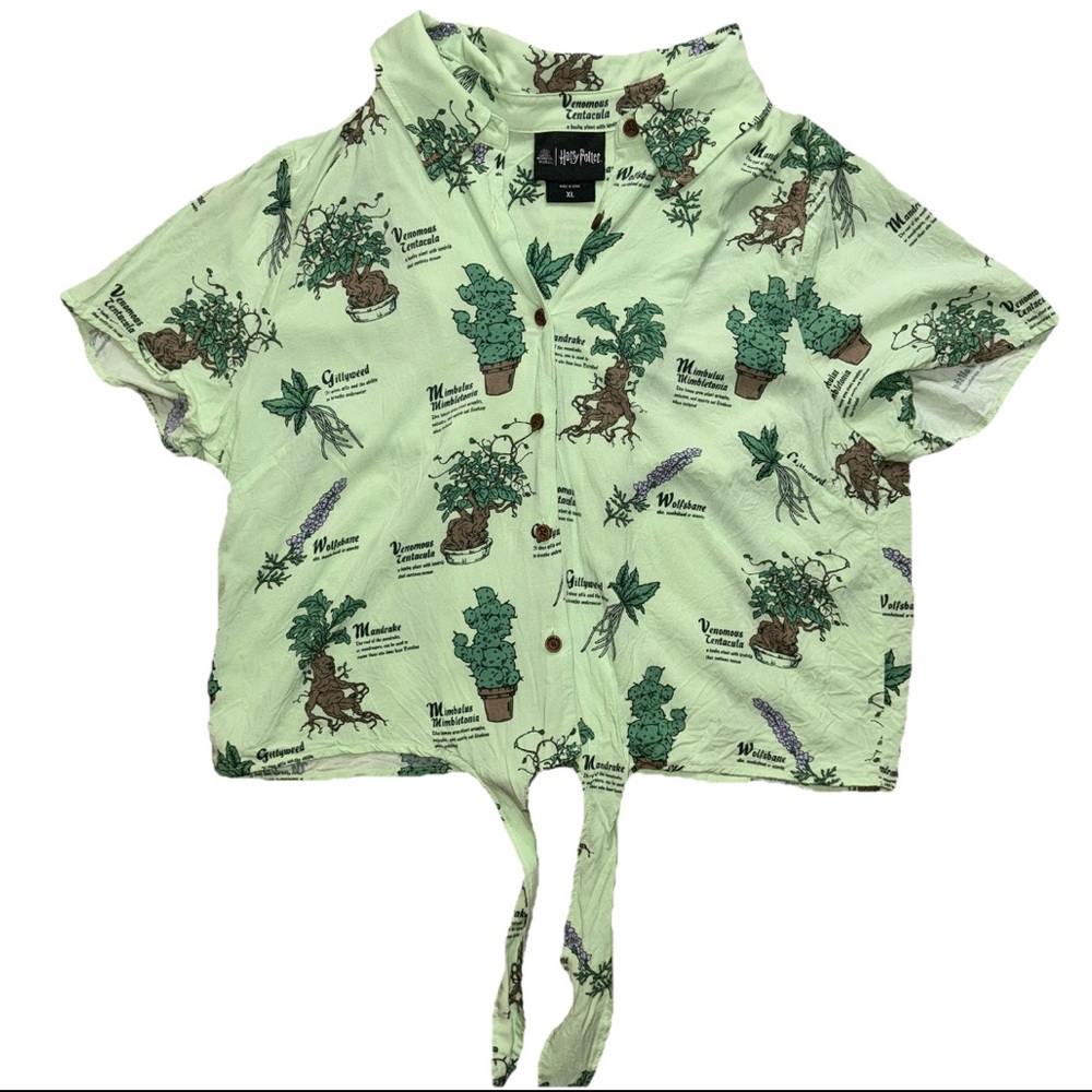 Wizarding World of Harry Potter Herbology Crop Top Tie Waist Button Down XL
